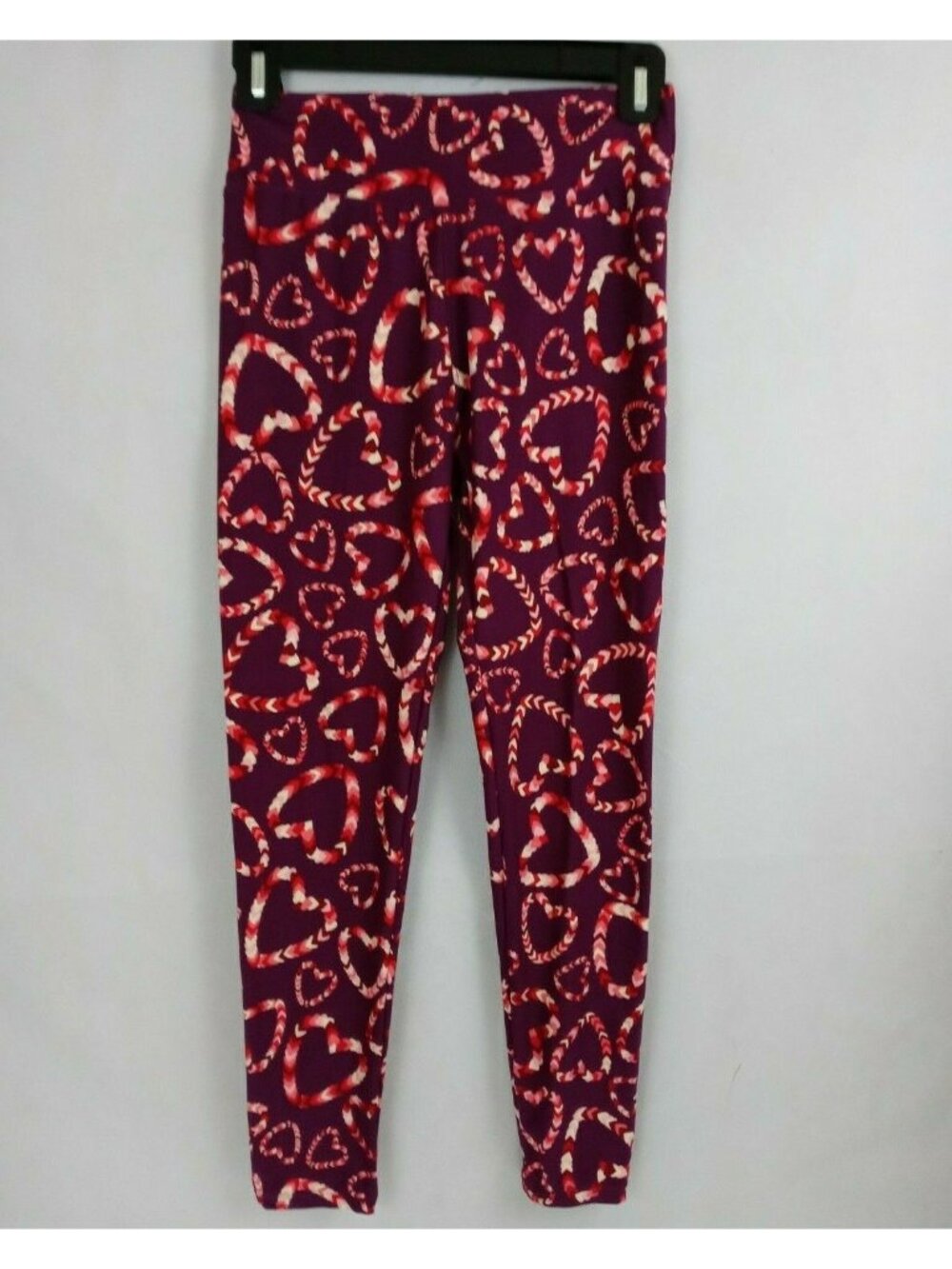 New LuLaRoe One Size Leggings Purple With Multi-Color Hearts Design